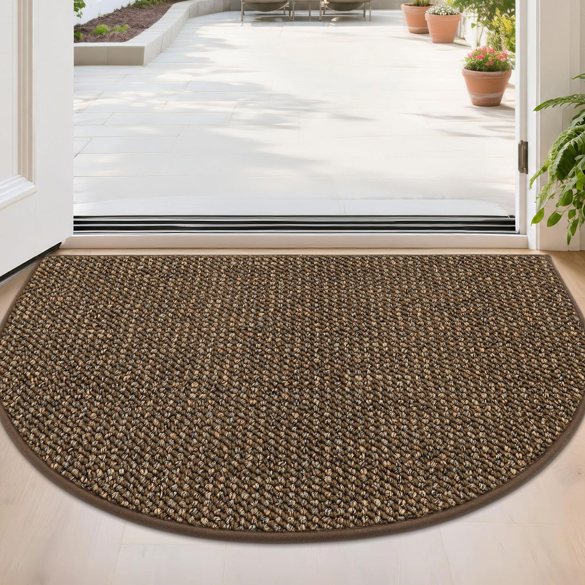 BEQHAUSE Dirt Trapper Door Mat 17" x 30" Half Circle Non Slip Rugs, Taupe