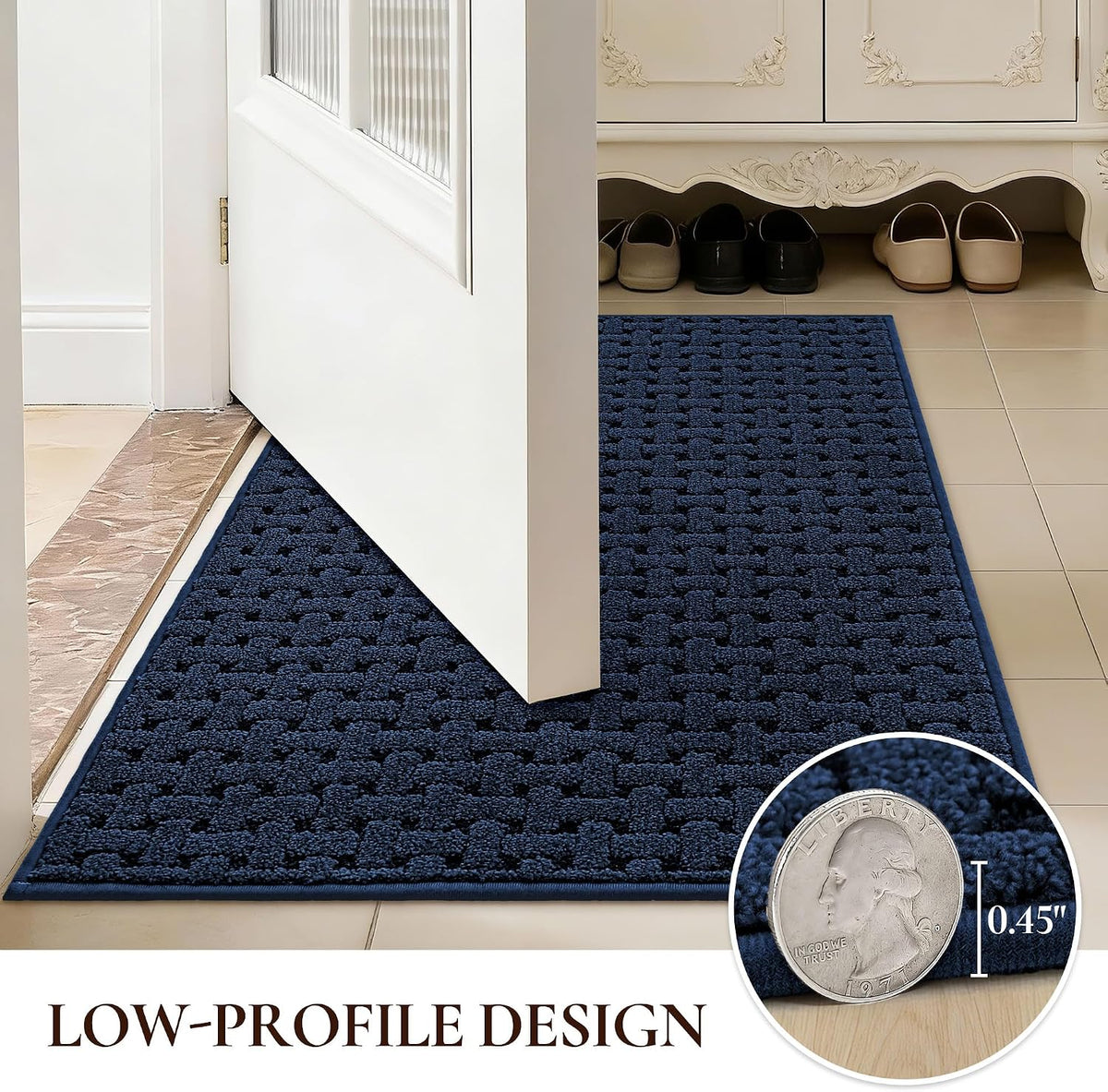 Door Mat Indoor Entrance 36"x60", Non-Slip Entryway Rugs, Blue