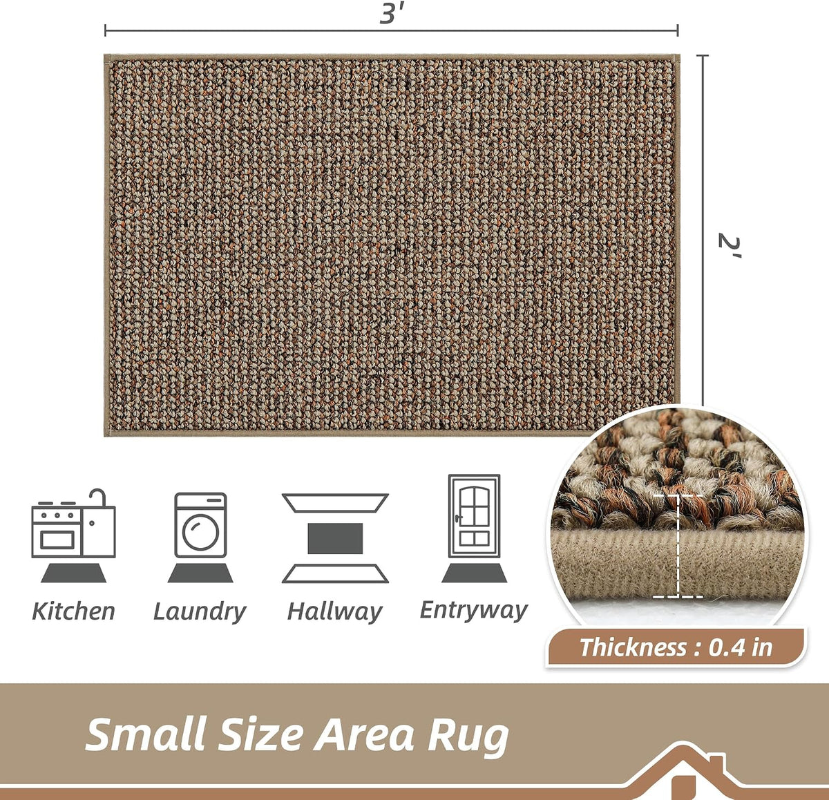 BEQHAUSE 2x3 Entryway Rug Indoor Door Mat Non-Slip Washable, Taupe