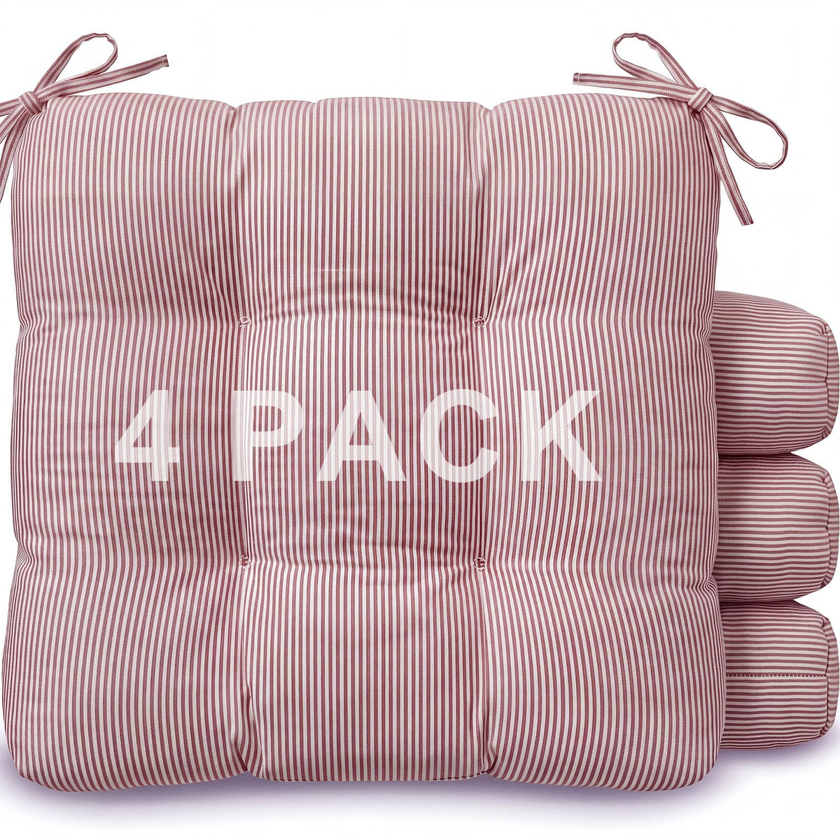 Geetery Khaki and White Stripe Chair Cushions Set of 4 with Ties