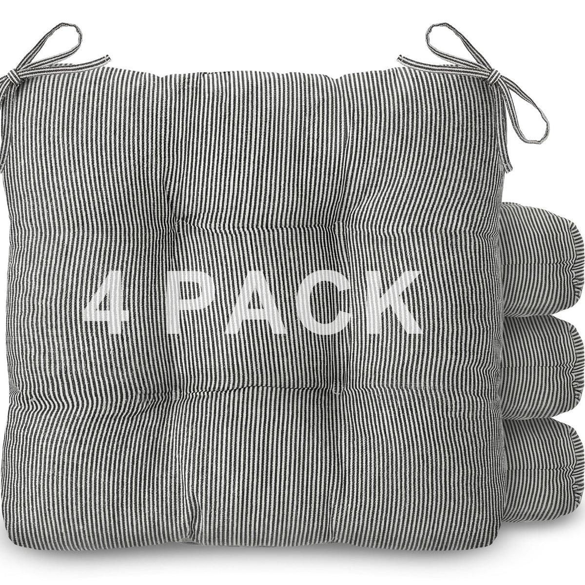 Geetery Khaki and White Stripe Chair Cushions Set of 4 with Ties