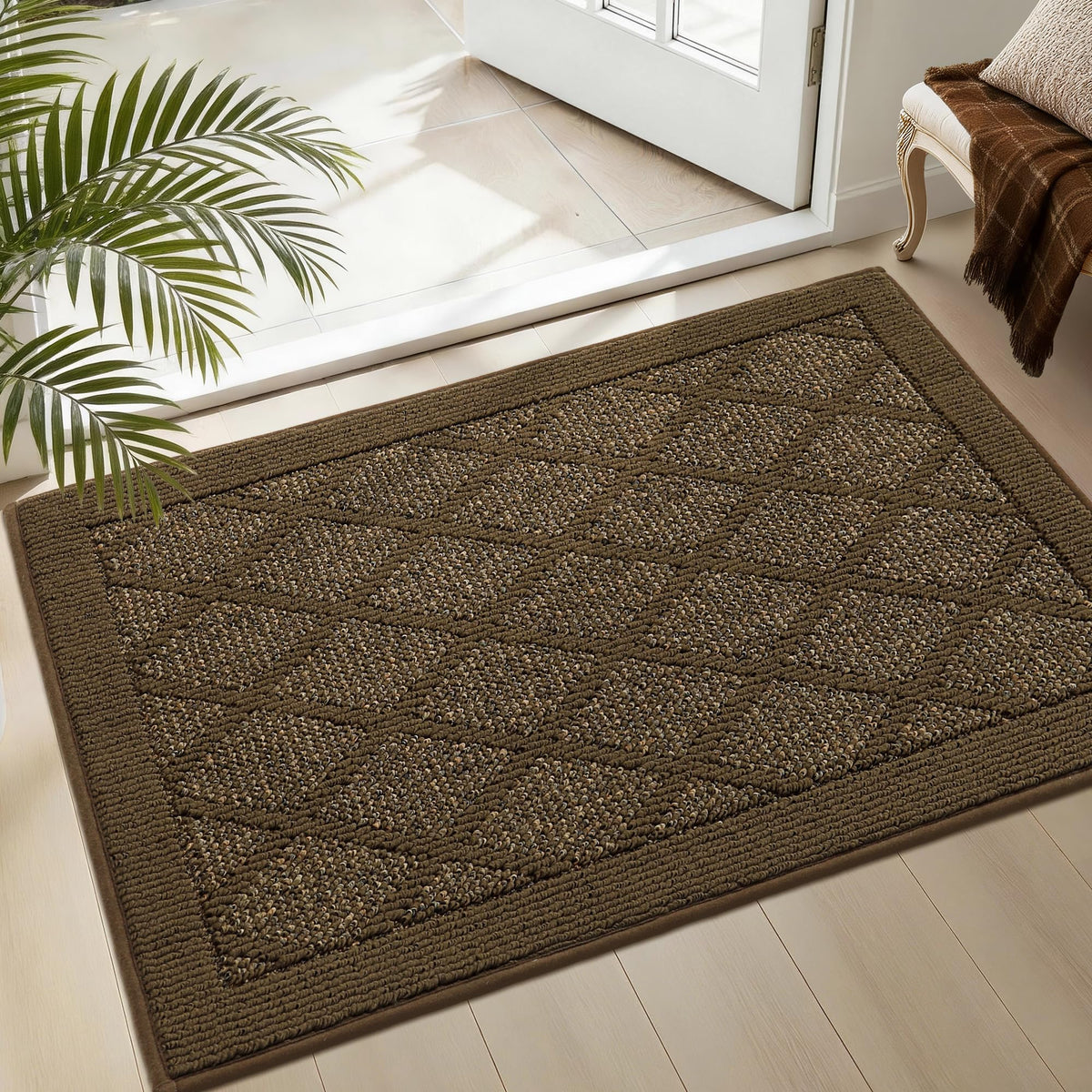 COSY HOMEER Non-Slip Door Mat 20"x32",Entryway Rugs Low Profile,Beige