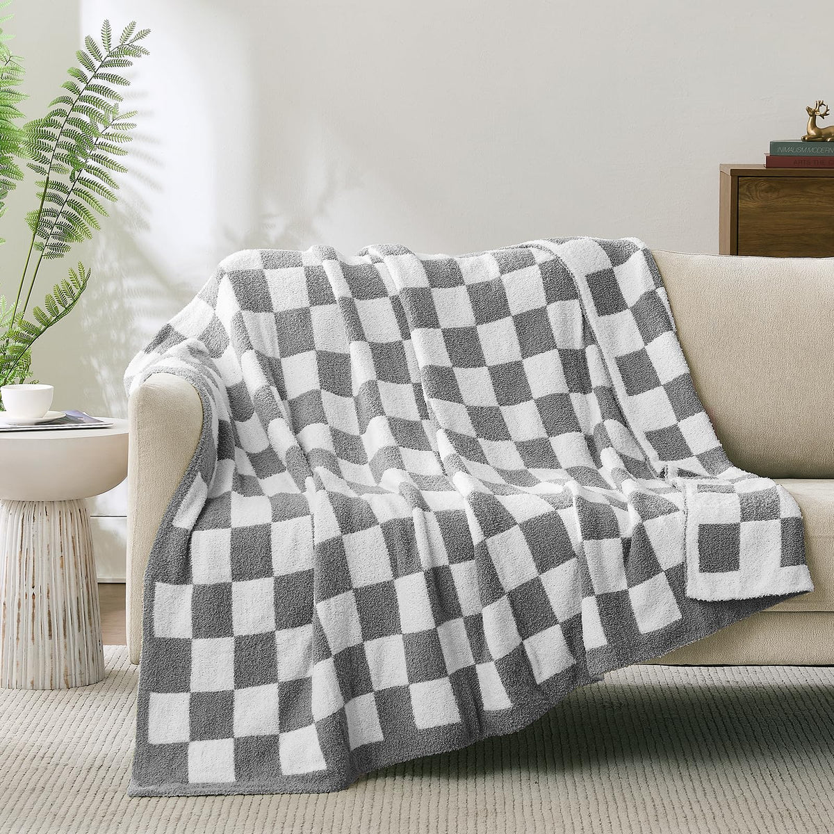 Checkered Throw Blanket for Couch, Soft Cozy Warm Knitted Blankets