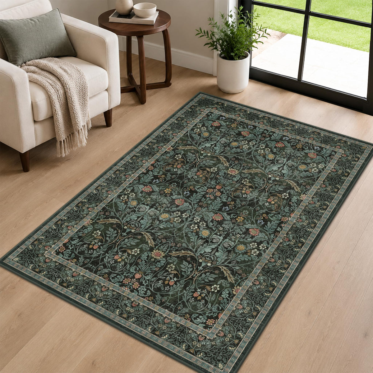 Dark Brown 2x3 Washable Entry Rug, Throw Small Rugs for Entryway Kitchen Bathroom Indoor Door Mat, Farmhouse Floral & Botanical Door Mats, Low Pile Soft Stain Resistant Carpet