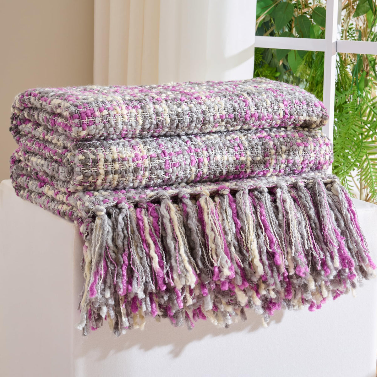 Multi-Color Cable Woven Throw Blanket for Couch - 50"X60"
