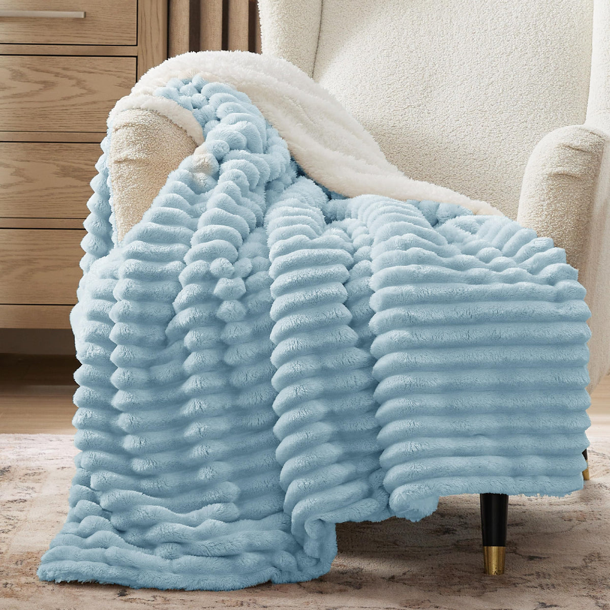 Bedsure Sherpa Throw Blanket for Couch - Super Soft, Comfort Cozy Fleece Thick Warm Blanket for Women, GentleSoft Plush & Fluffy Winter Throw Gift for Women, Room Decor, Beige, 50x60 Inches