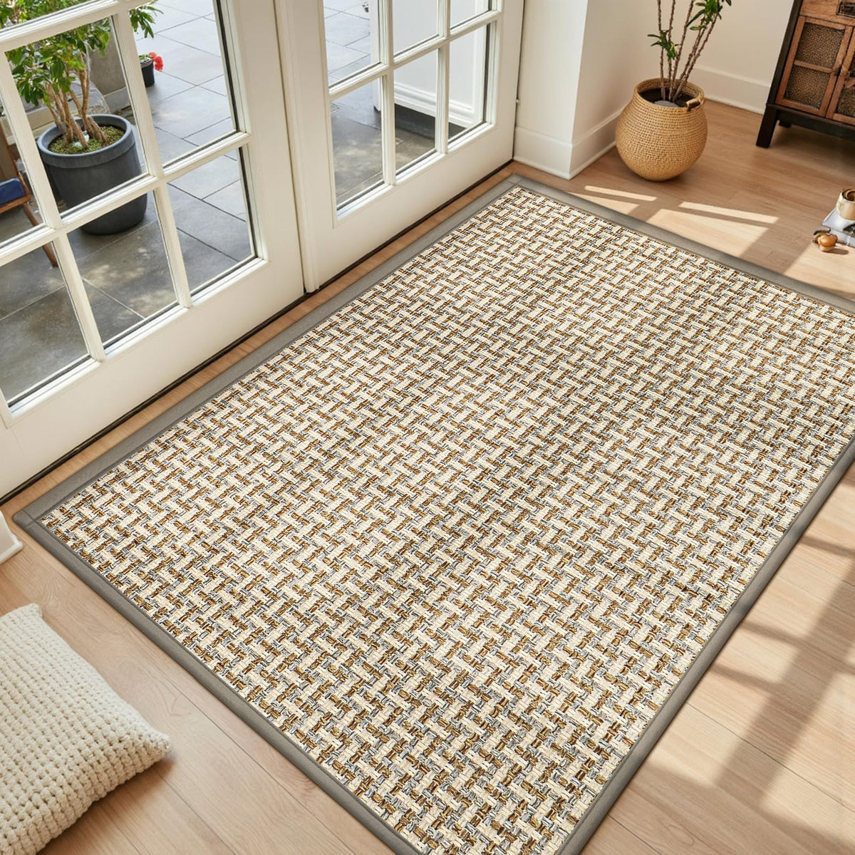 LEKEEPGO Ultra Thin Indoor Door Mat 17"x29", Non Slip Door Mat, Khaki