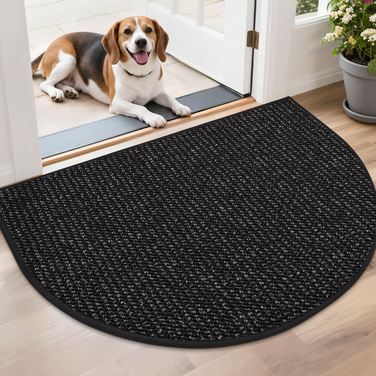 BEQHAUSE Dirt Trapper Door Mat 17" x 30" Half Circle Non Slip Rugs, Taupe