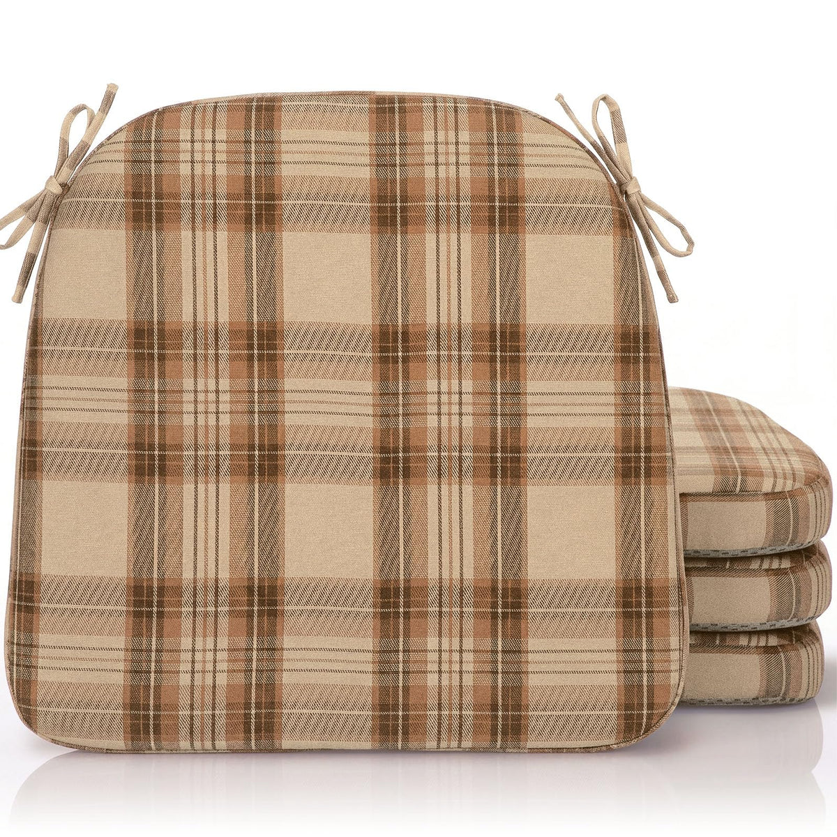 Geetery 4 Pcs Plaid Chair Cushions with Ties, D-Shaped, Rust Red