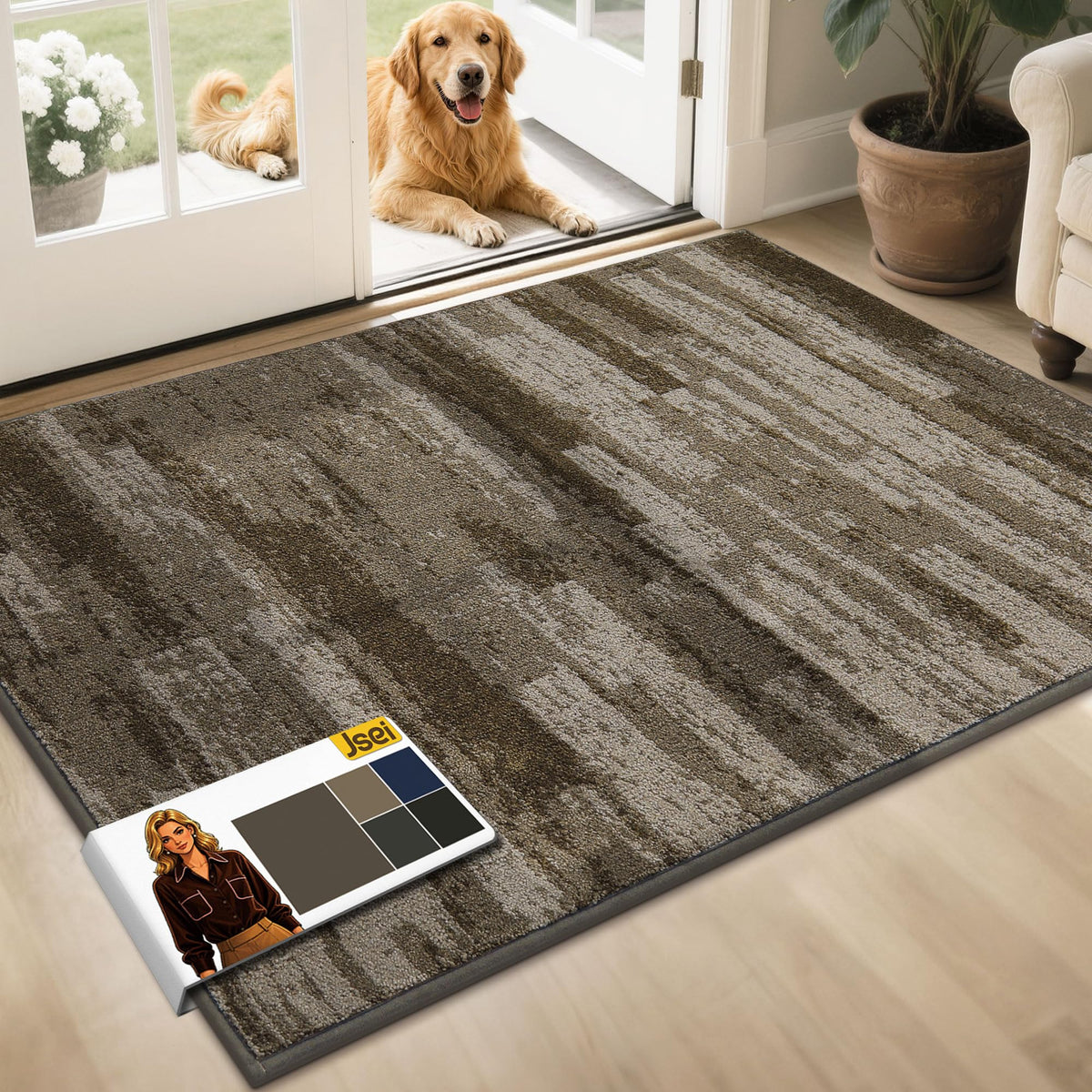 JSEI Dirt Trapper Door Mat 20"x32", Non-Slip Doormat, Blue