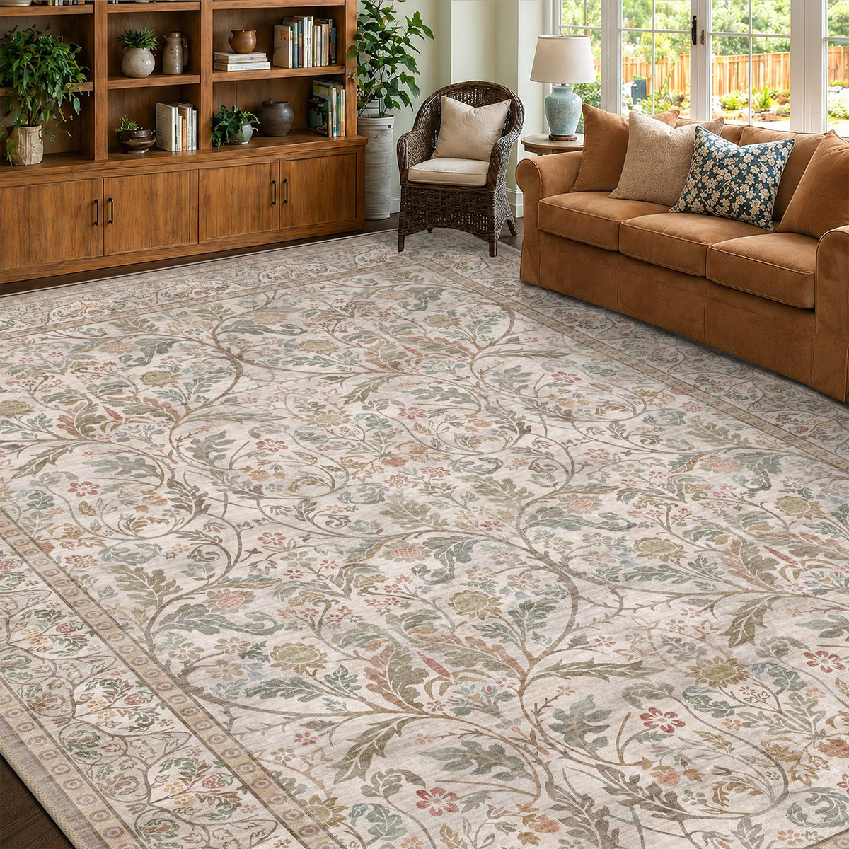Dark Brown 2x3 Washable Entry Rug, Throw Small Rugs for Entryway Kitchen Bathroom Indoor Door Mat, Farmhouse Floral & Botanical Door Mats, Low Pile Soft Stain Resistant Carpet