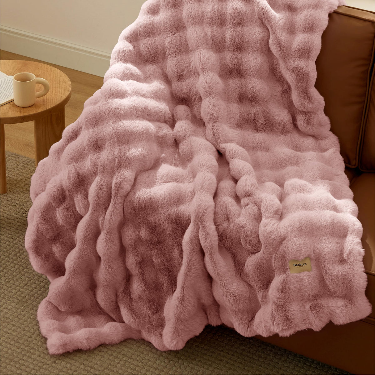 Bedsure Fluffy Bubble Faux Fur Throw Blanket, 50"x60", Tie-dye Taupe