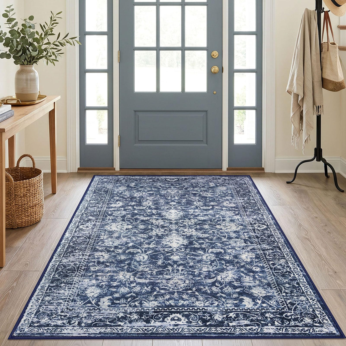 KILOCOCO 2x3 Washable Rug Small Entryway Rugs Indoor Door Mat, Blue/Navy