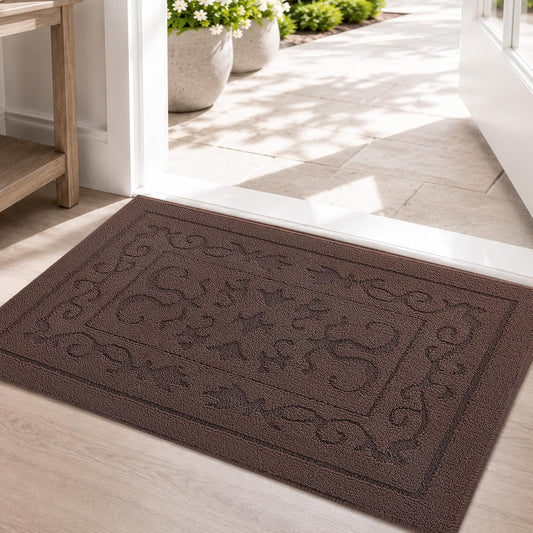 FONEYI Dirt Trapper Door Mat 24" x 36", Non-Slip Washable Doormats, Coffee