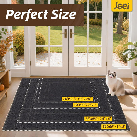 JSEI Door Mat for Entrance 20"x32", Dirt Trapper Doormat, Dark Grey