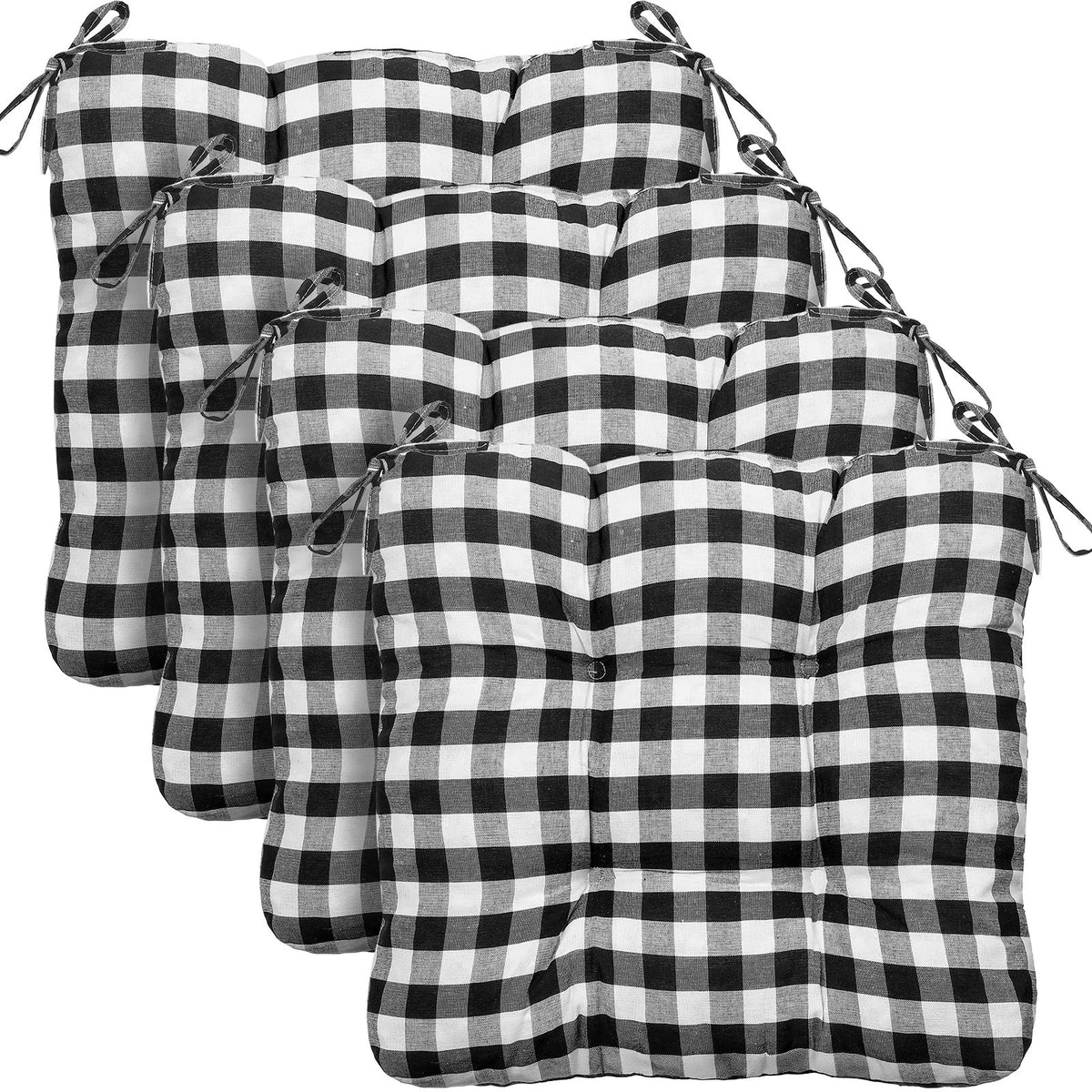 Geetery 4 Pack Chair Cushions, 16" x 15",Black and White,Plaid