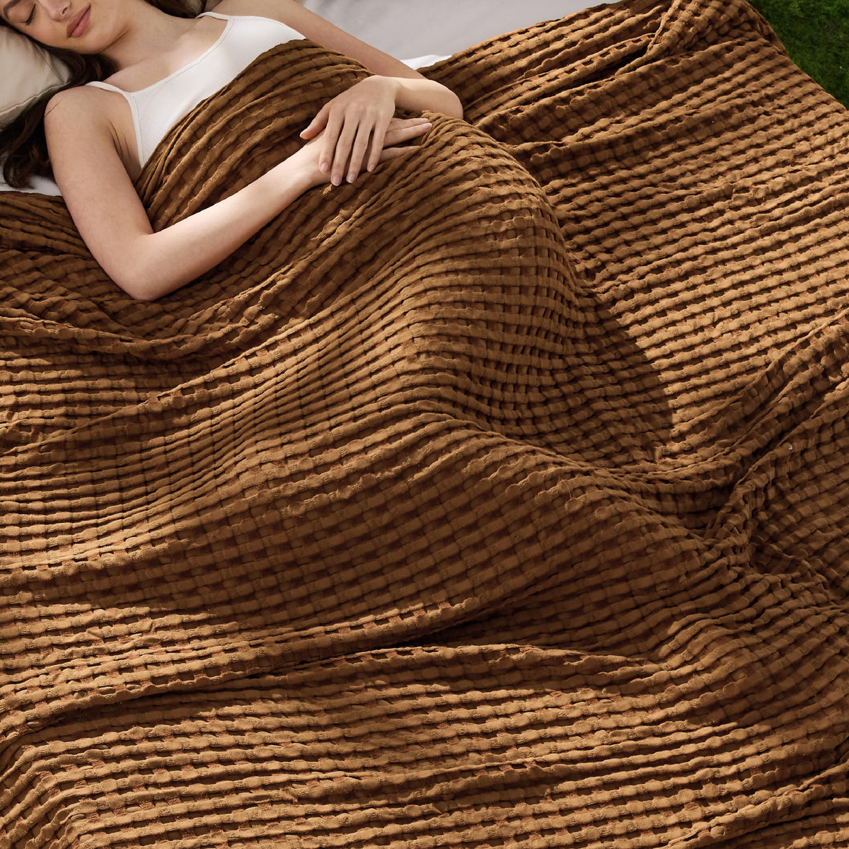 Bedsure Cooling Waffle Blanket for Hot Sleepers, Natural, King, 104" X 90"