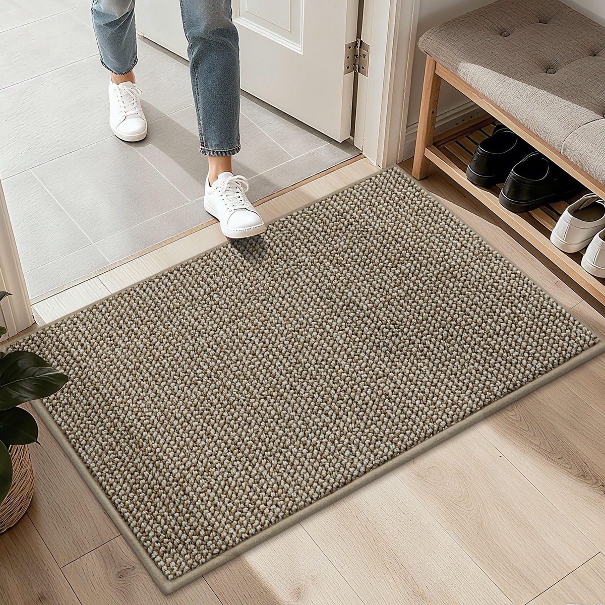 BEQHAUSE 2x3 Entryway Rug Indoor Door Mat Non-Slip Washable, Taupe
