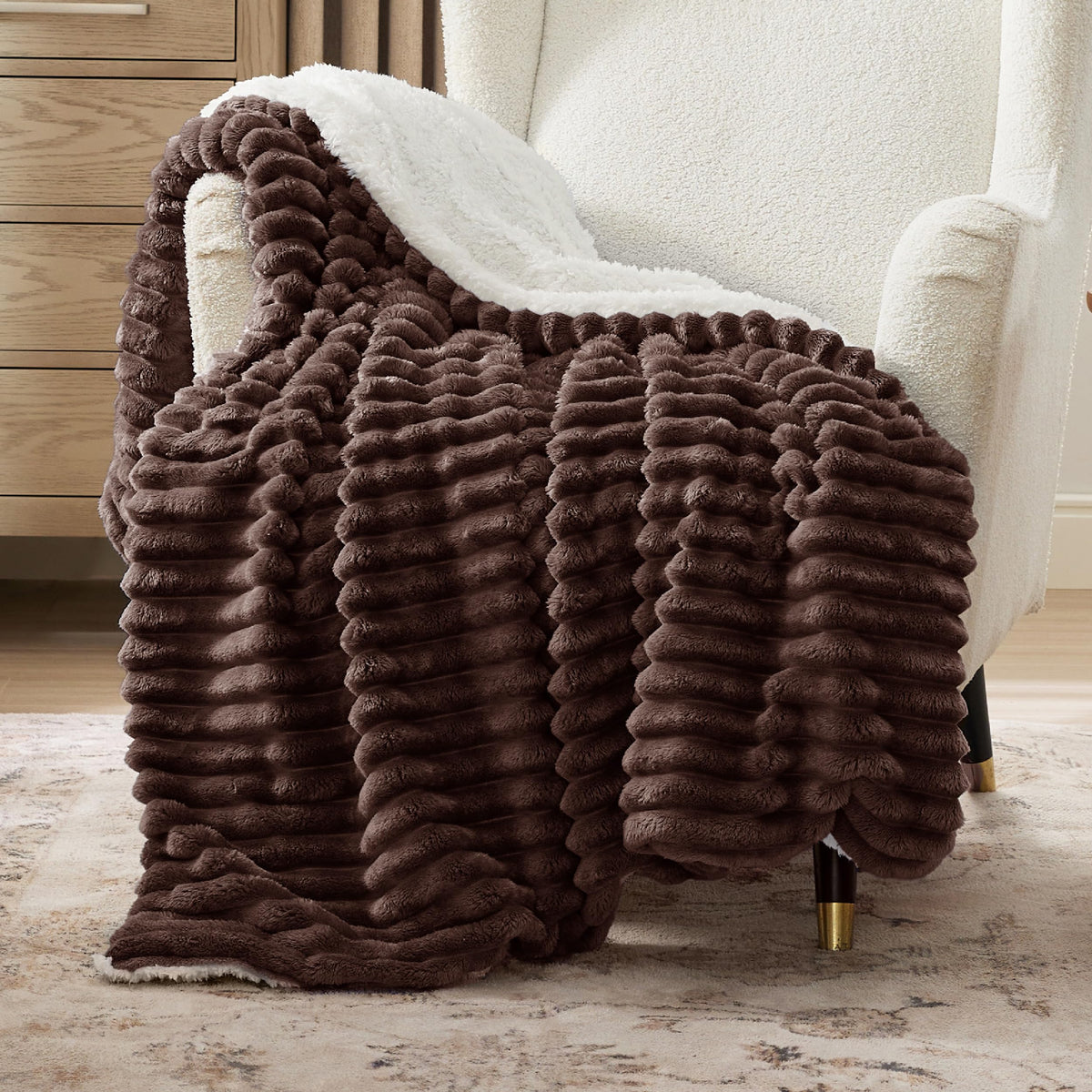 Bedsure Sherpa Throw Blanket for Couch - Super Soft, Comfort Cozy Fleece Thick Warm Blanket for Women, GentleSoft Plush & Fluffy Winter Throw Gift for Women, Room Decor, Beige, 50x60 Inches
