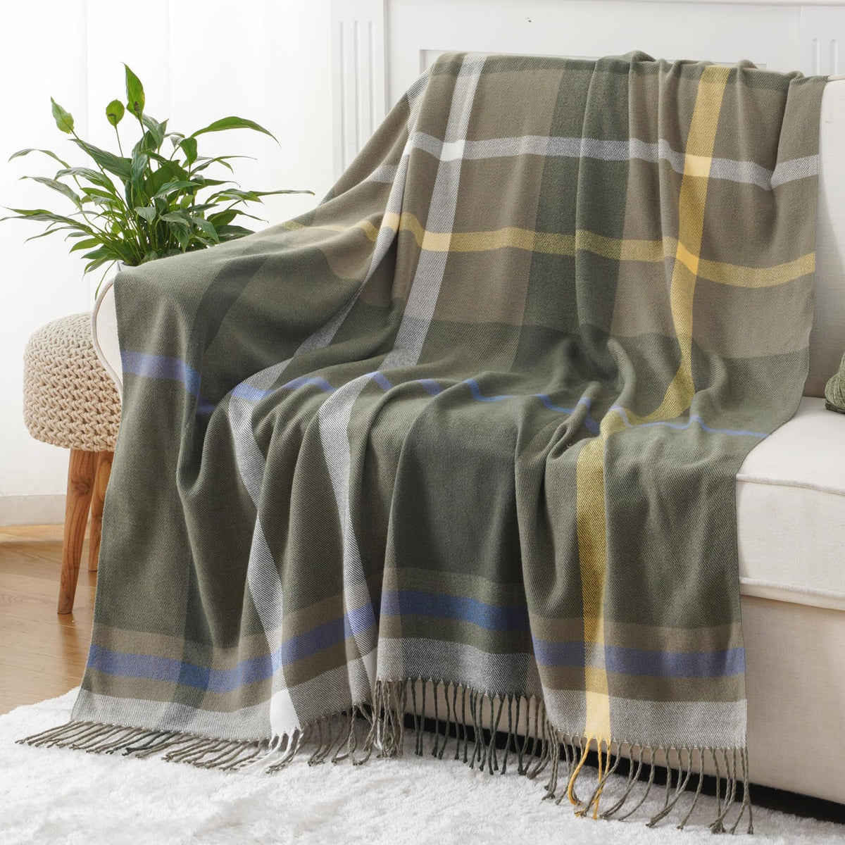 Fall Plaid Throw Blanket for Couch, Rustic Knit Throw Blanket 50"x60"