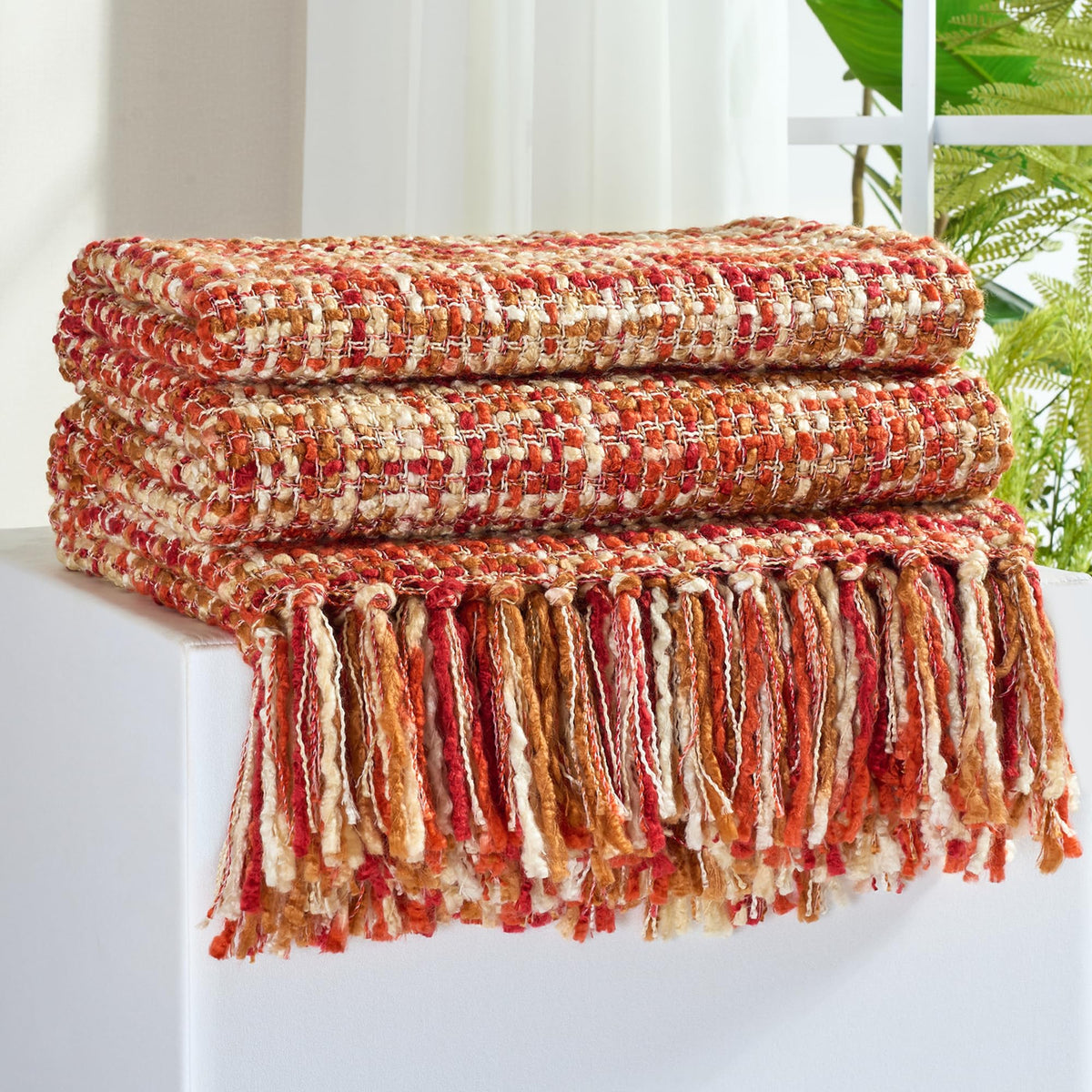 Multi-Color Cable Woven Throw Blanket for Couch - 50"X60"