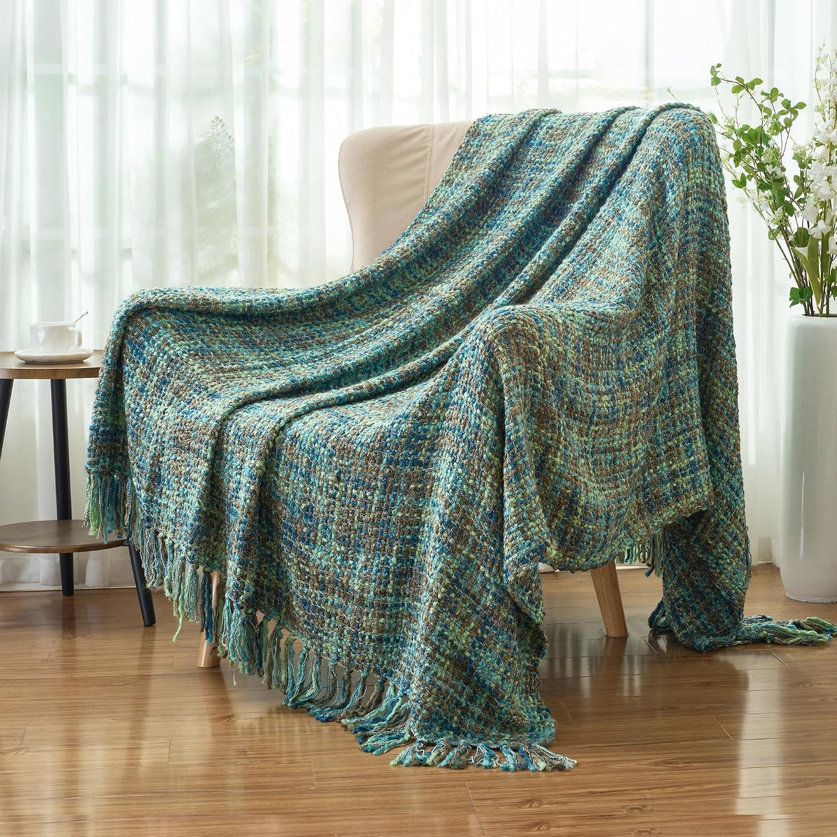 Multi-Color Cable Woven Throw Blanket for Couch - 50"X60"