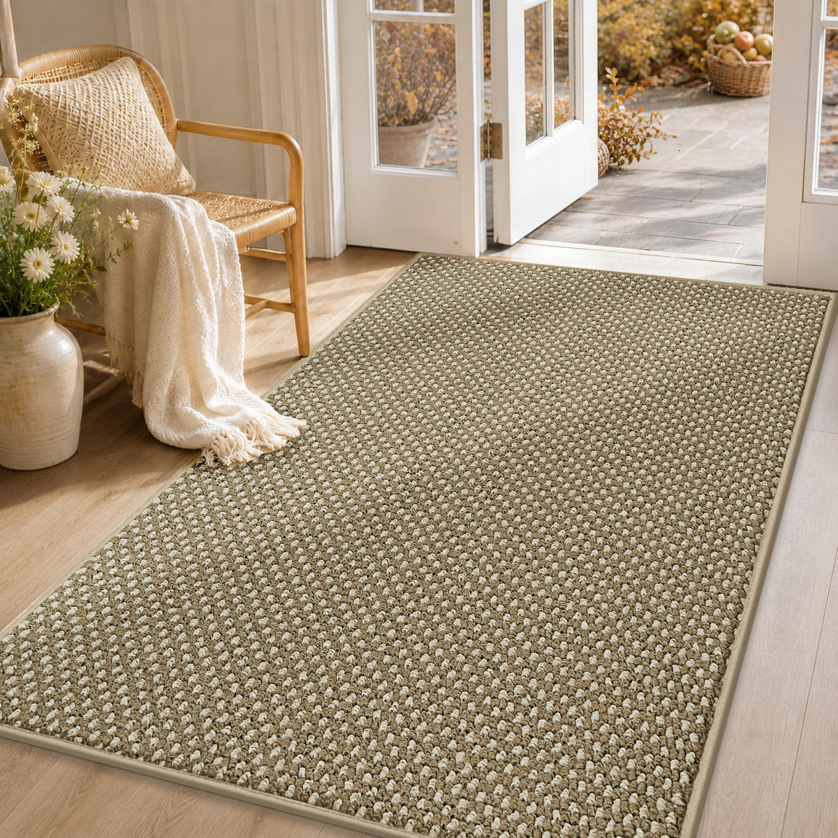 COSY HOMEER Door Mat Non-Slip Entryway Rugs Dirt Trapper, 17"x30", Beige