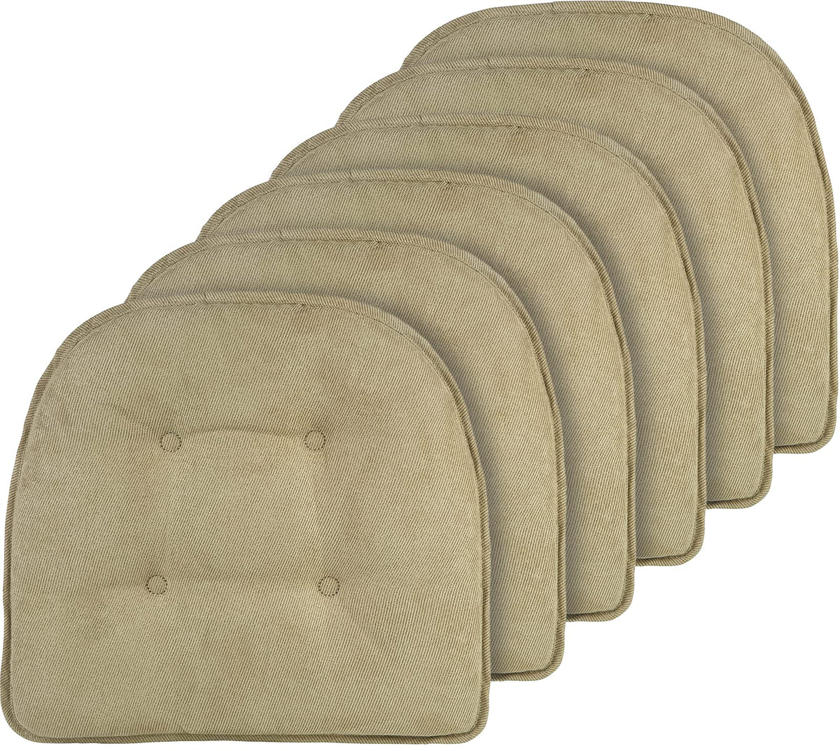 Klear Vu Omega Non-Slip Chair Cushions, Assembled in USA, U-Shaped Skid-Proof Seat Pads for Dining Room, Kitchen, Office, 15"x16" 4 Pack Slub Natural 4 Count