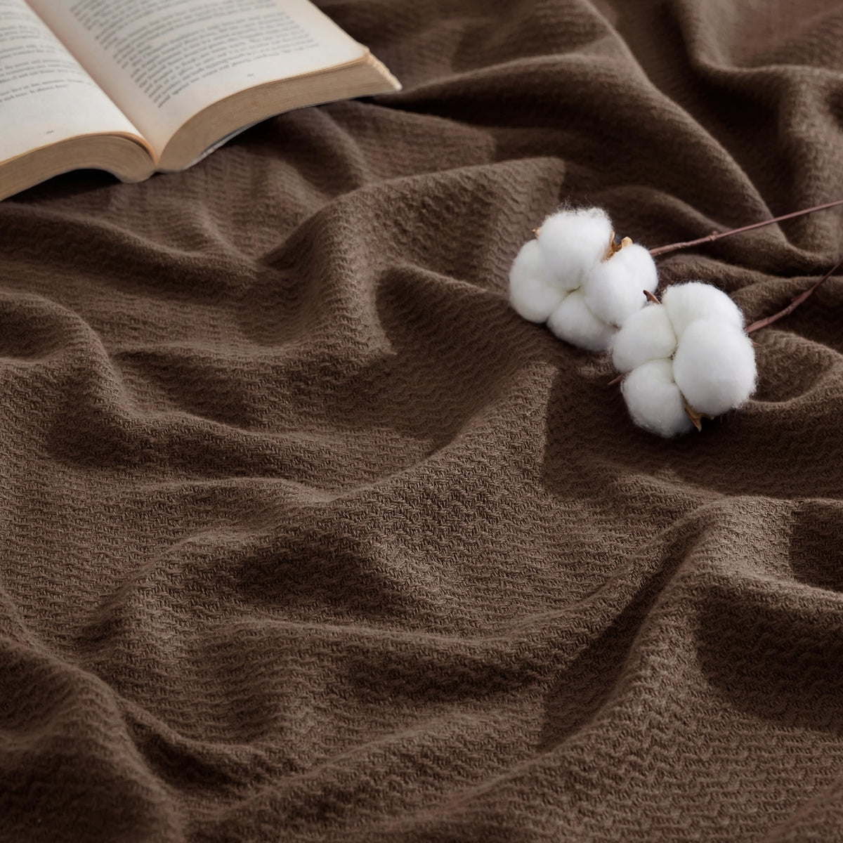 Bedsure 100% Cotton Blanket, Herringbone Weave, Throw XL, Linen Beige