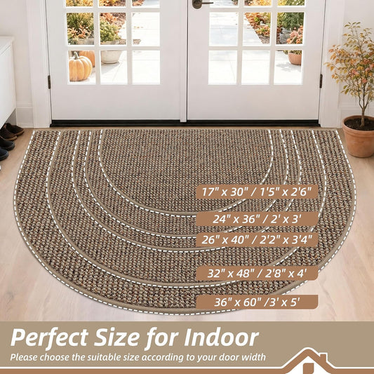 BEQHAUSE Dirt Trapper Door Mat 17" x 30" Half Circle Non Slip Rugs, Taupe