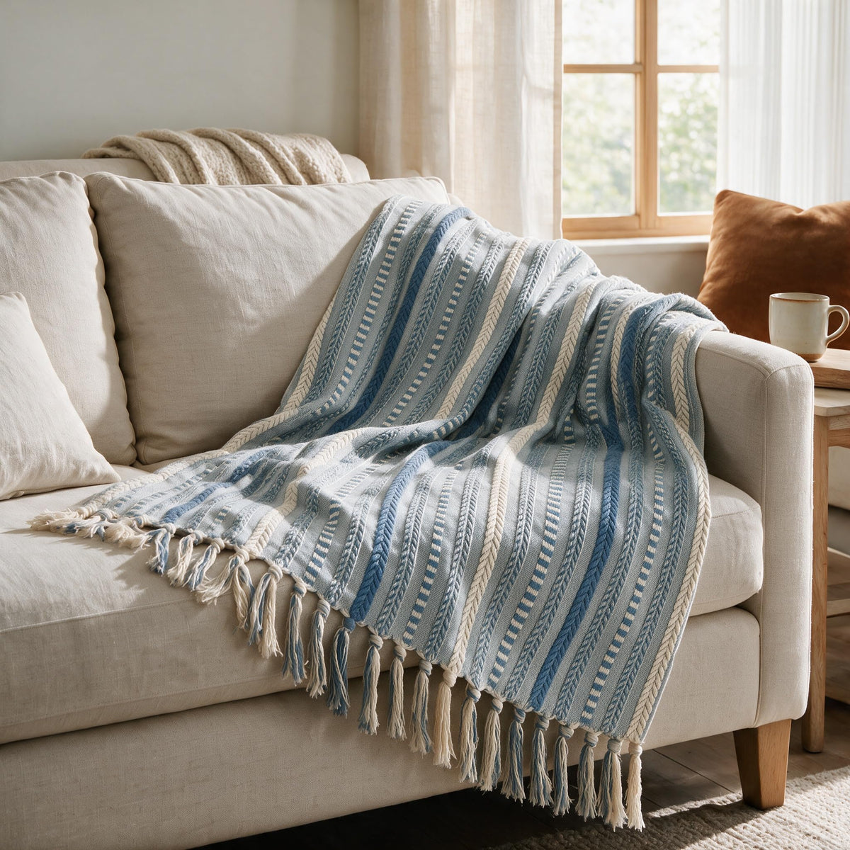 Horaldaily Braided Striped Decorative Throw Blanket, Grey Soft Cozy Blanket with Tassels for Couch Sofa Chair Bed Home Decor, Ideal Gifts for Daily Holiday Use 50x60