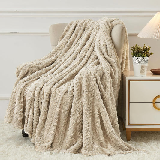 Aganear Fleece Throw Blanket for Couch, Fall Boho Blankets,50"x60" Khaki