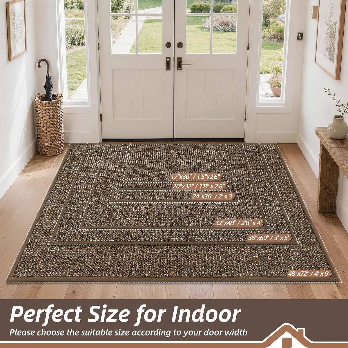 BEQHAUSE Dirt Trapper Door Mat 20" x 32", Non-Slip Washable Doormats, Brown