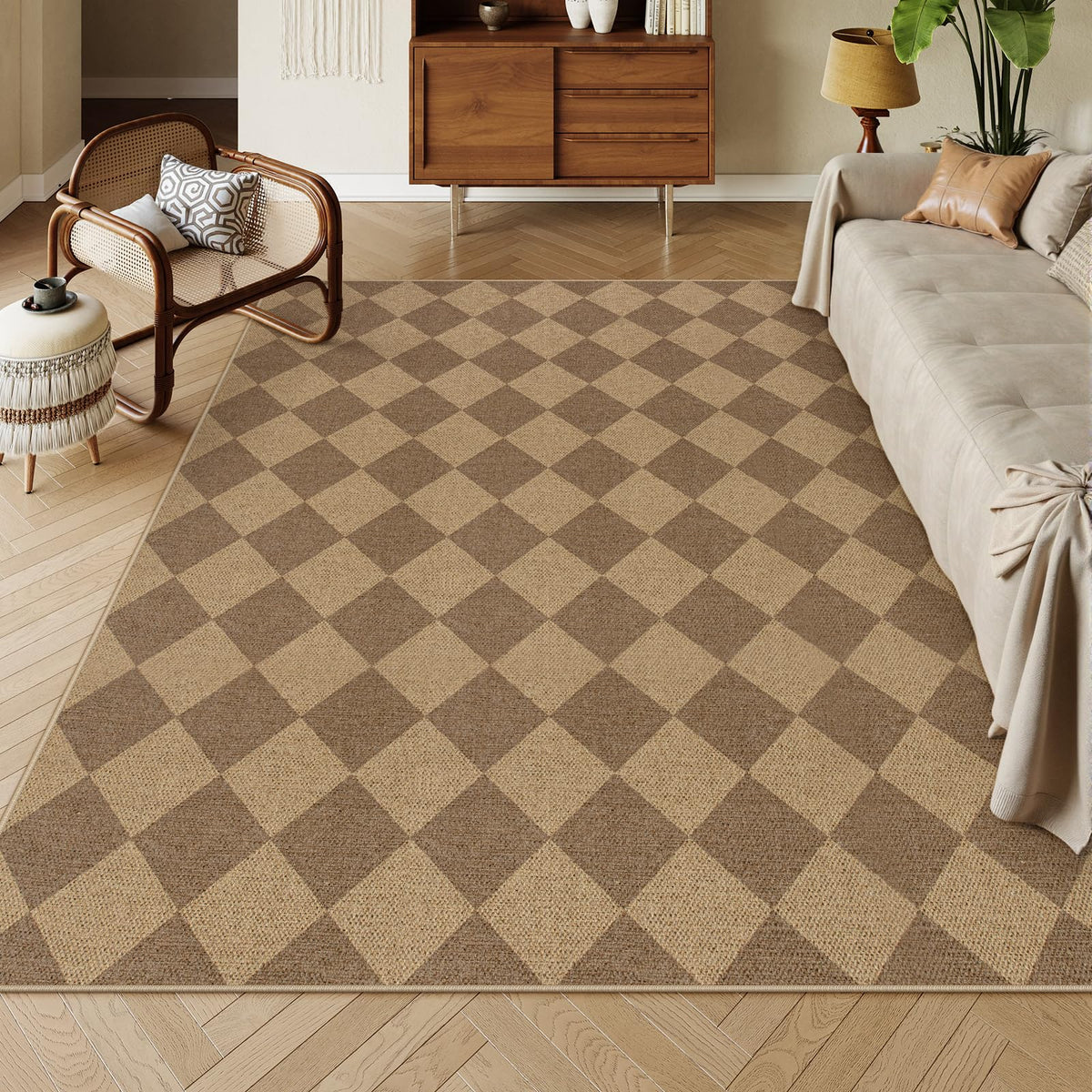 Lahome Checkered Easy Jute Non Slip Front Door Mat, 2x3 Kitchen Rug Neutral Small Throw Rug, Farmhouse Diamond Washable Non Shedding Low Pile Black Floor Carpet for Entryway Front Porch Doorway