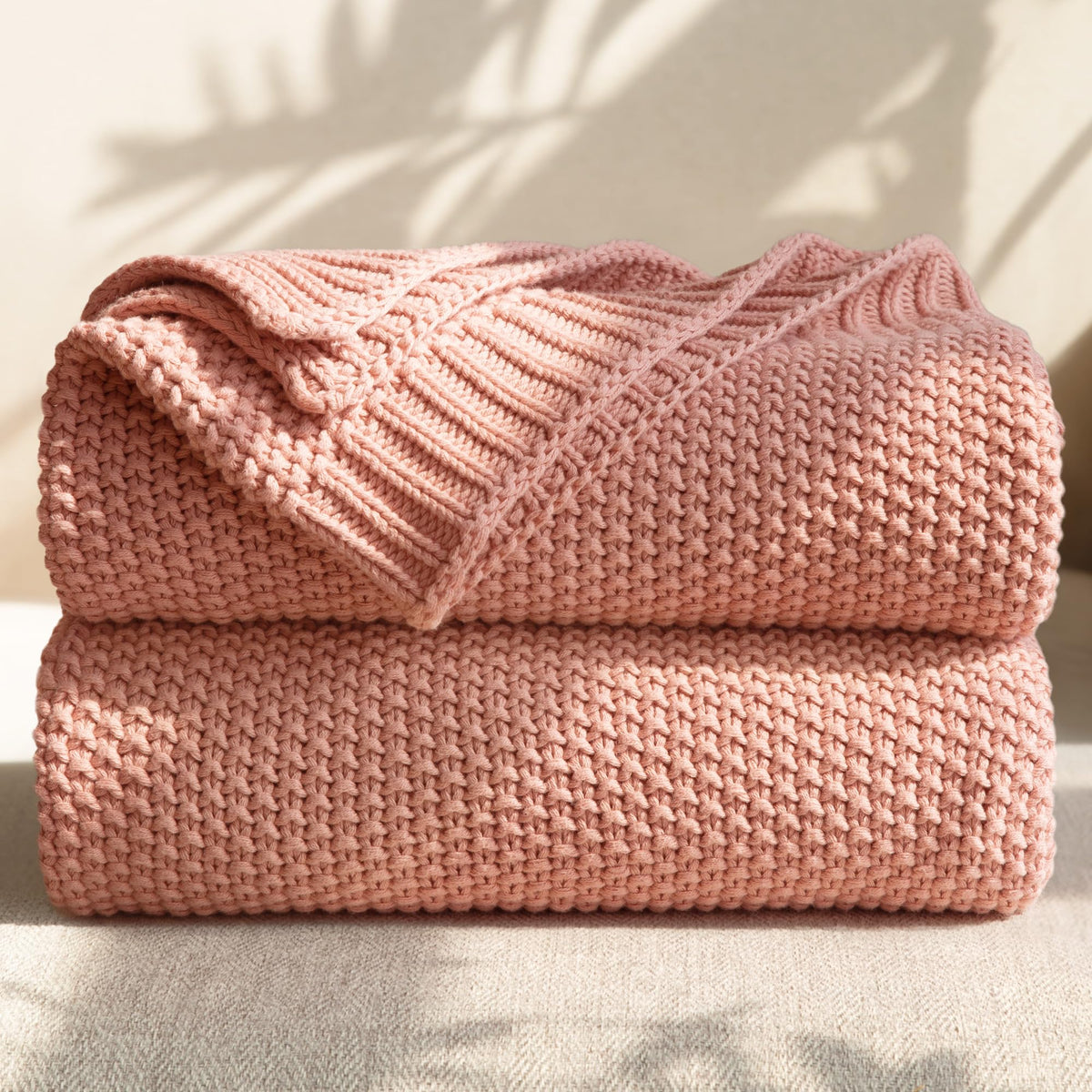 100% Cotton Cable Knit Throw Blanket, Lightweight Soft Knit Blanket for Sofa Couch Bed, Breathable All-Season Throw, Cozy Decorative Blanket, 50 x 60 Inch,Taupe