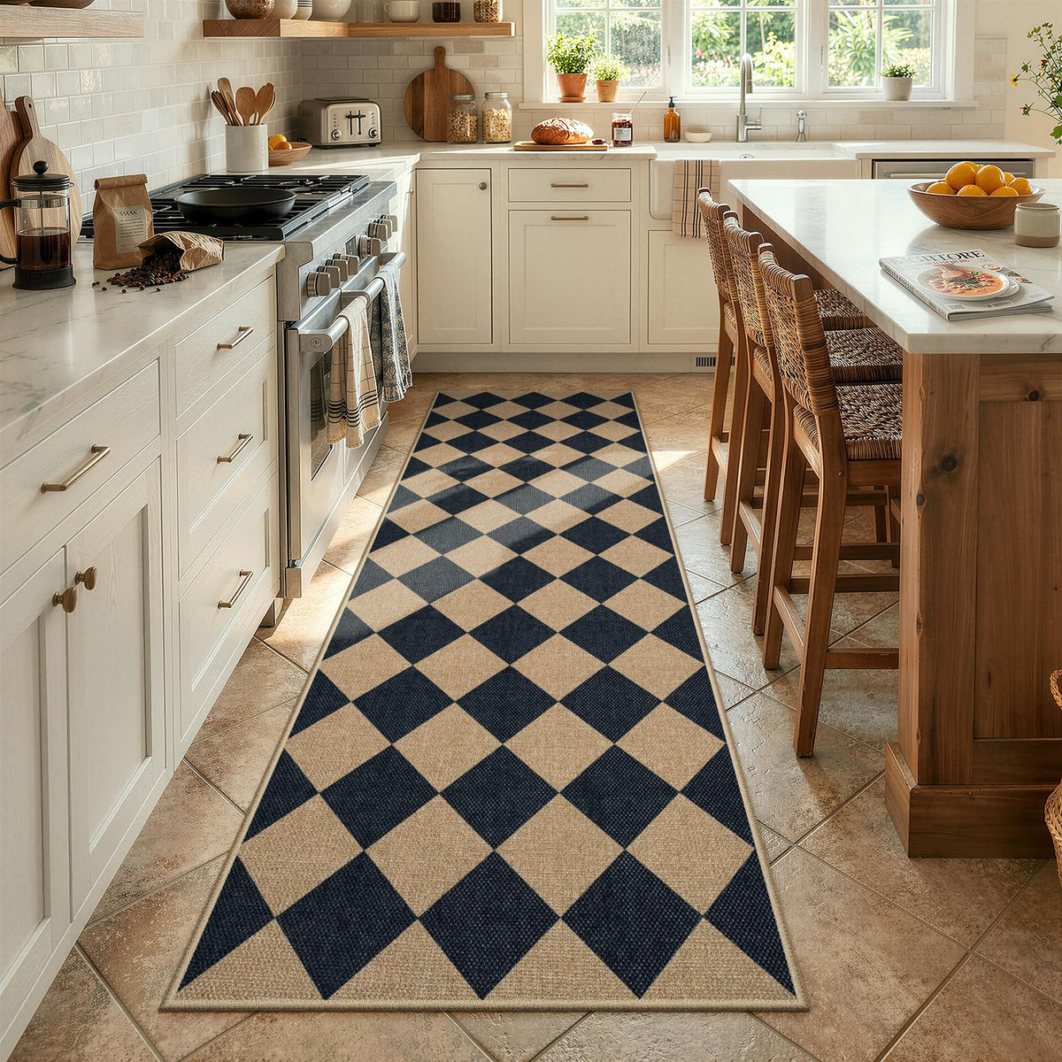 Lahome Checkered Easy Jute Non Slip Front Door Mat, 2x3 Kitchen Rug Neutral Small Throw Rug, Farmhouse Diamond Washable Non Shedding Low Pile Black Floor Carpet for Entryway Front Porch Doorway