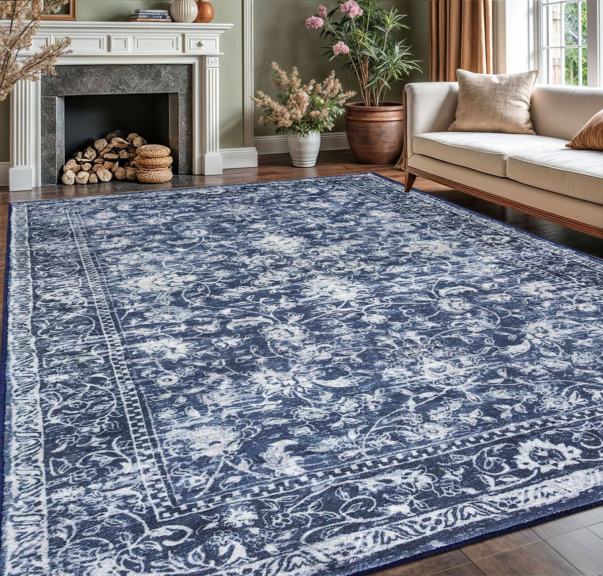 KILOCOCO 2x3 Washable Rug Small Entryway Rugs Indoor Door Mat, Blue/Navy