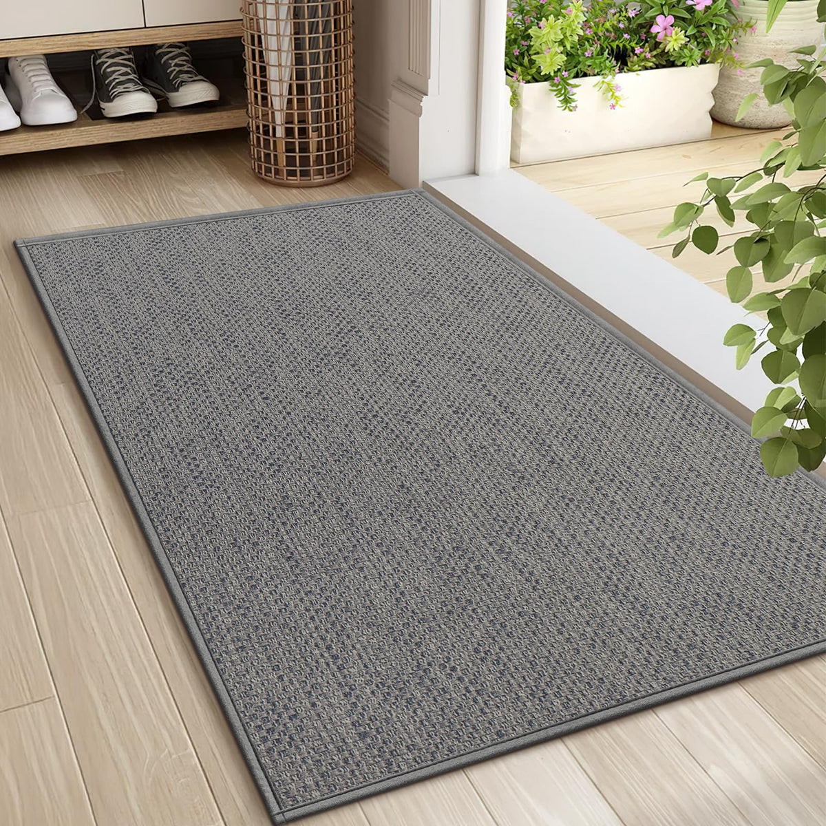 LEKEEPGO Door Mat 17"x29", Non Slip Washable Indoor Door Mat, Khaki