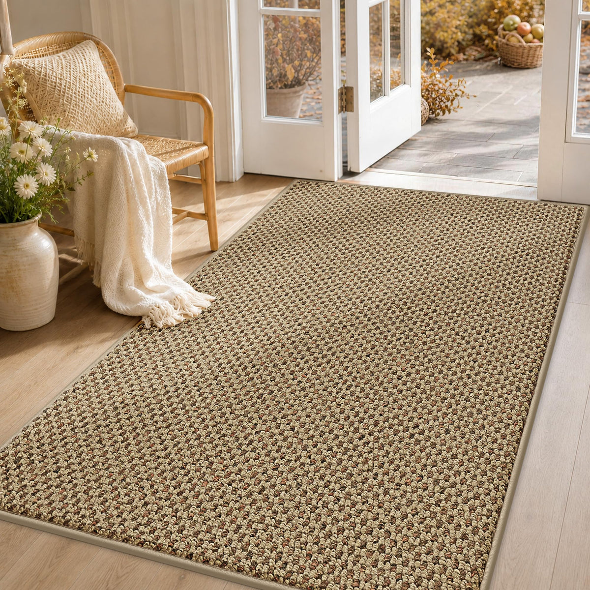 COSY HOMEER Door Mat Non-Slip Entryway Rugs Dirt Trapper, 17"x30", Beige