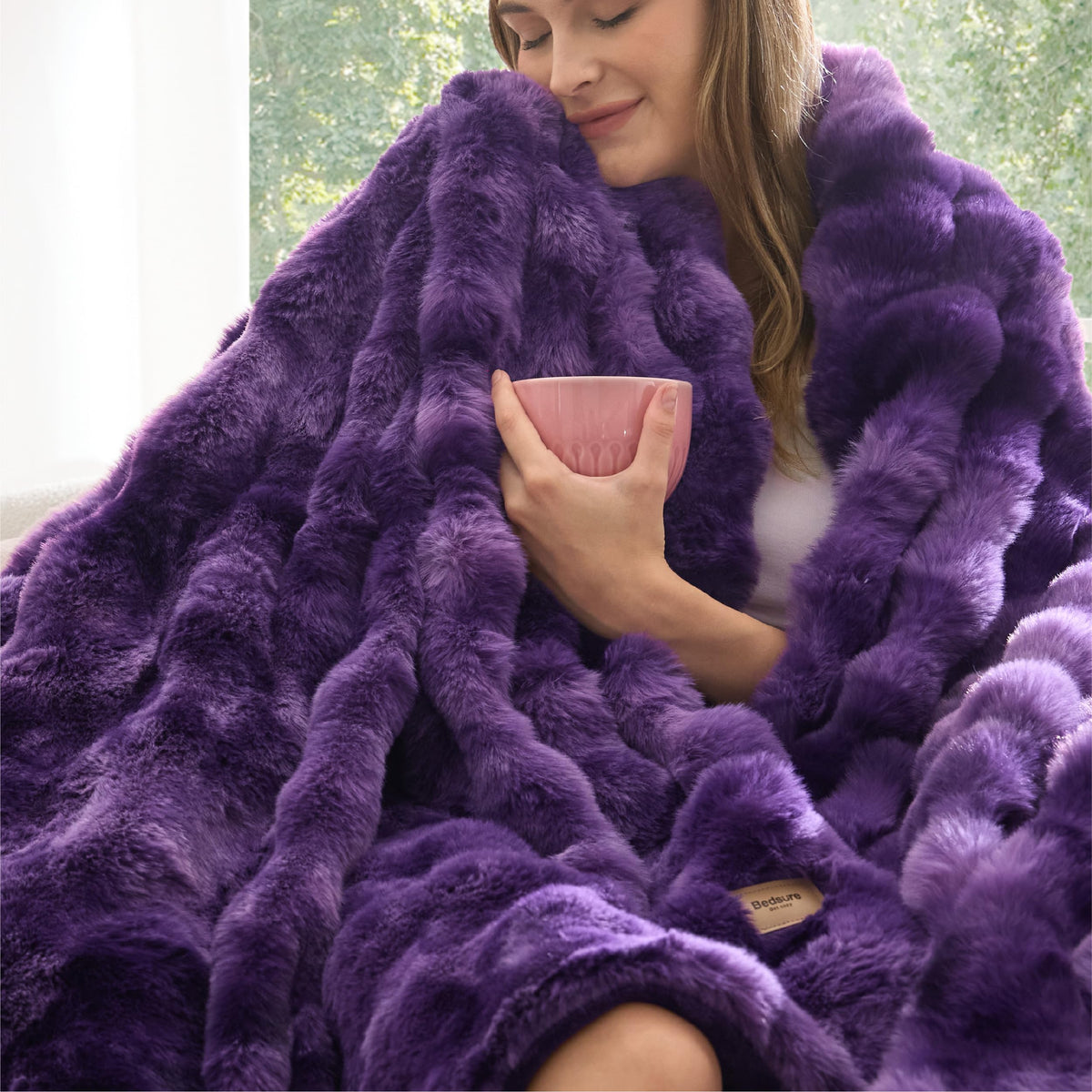 Bedsure Fluffy Bubble Faux Fur Throw Blanket, 50"x60", Tie-dye Taupe
