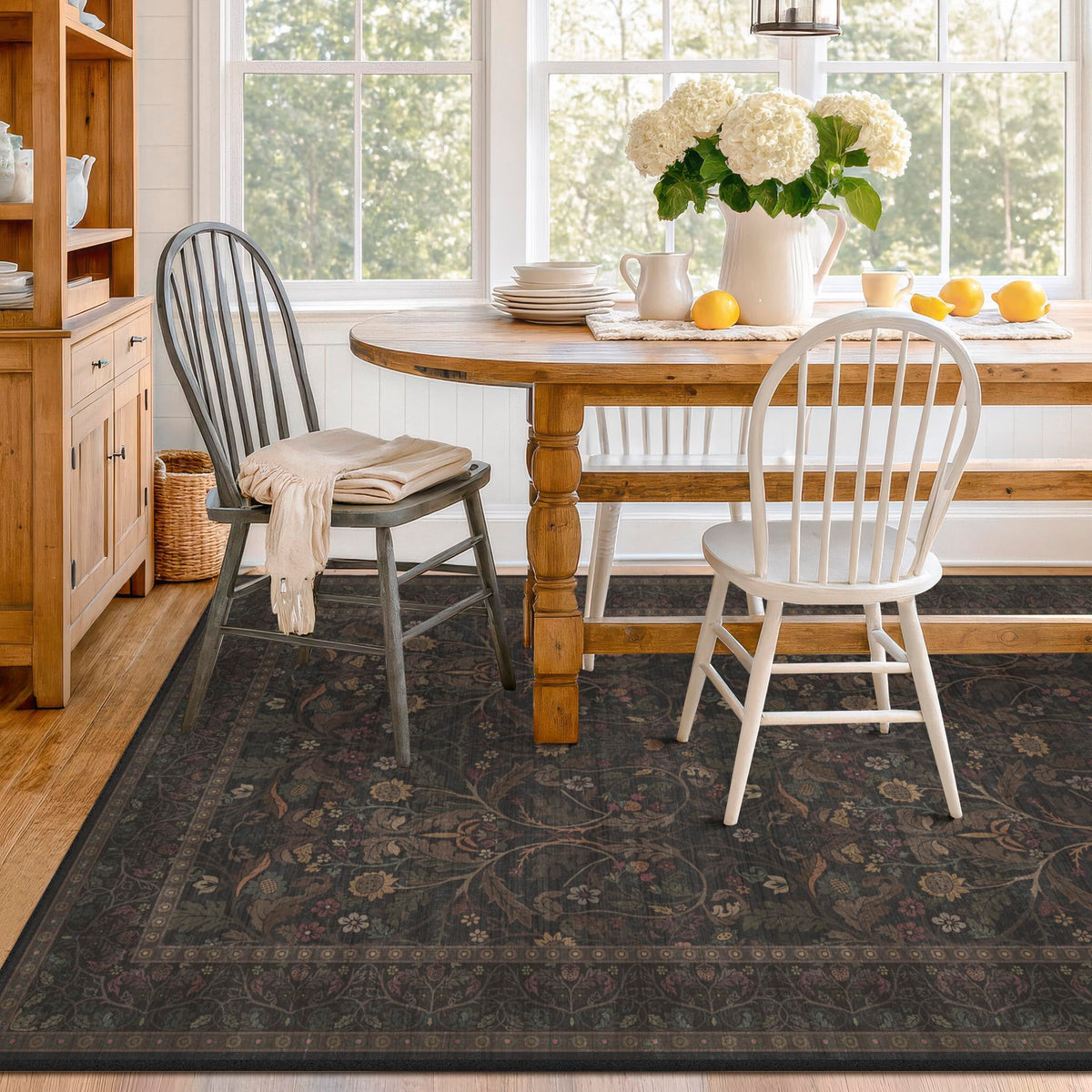 Dark Brown 2x3 Washable Entry Rug, Throw Small Rugs for Entryway Kitchen Bathroom Indoor Door Mat, Farmhouse Floral & Botanical Door Mats, Low Pile Soft Stain Resistant Carpet