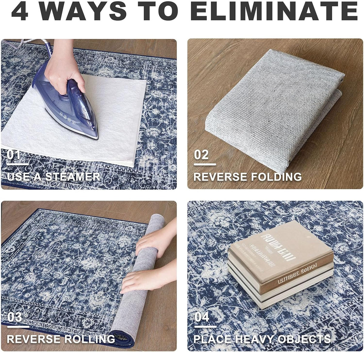 KILOCOCO 2x3 Washable Rug Small Entryway Rugs Indoor Door Mat, Blue/Navy
