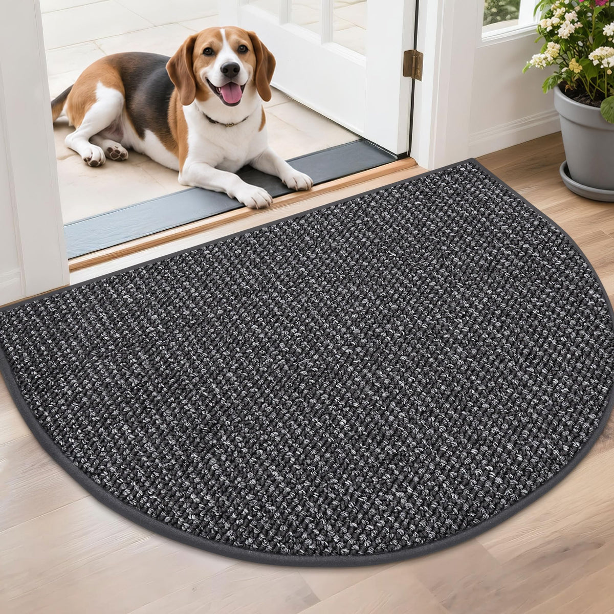 BEQHAUSE Dirt Trapper Door Mat 17" x 30" Half Circle Non Slip Rugs, Taupe