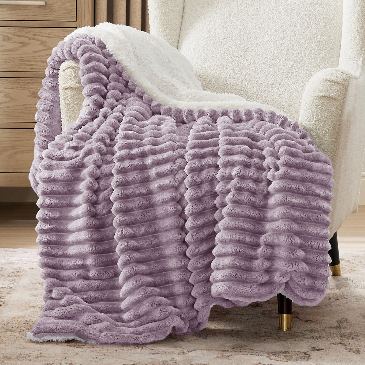 Bedsure Sherpa Throw Blanket for Couch - Super Soft, Comfort Cozy Fleece Thick Warm Blanket for Women, GentleSoft Plush & Fluffy Winter Throw Gift for Women, Room Decor, Beige, 50x60 Inches