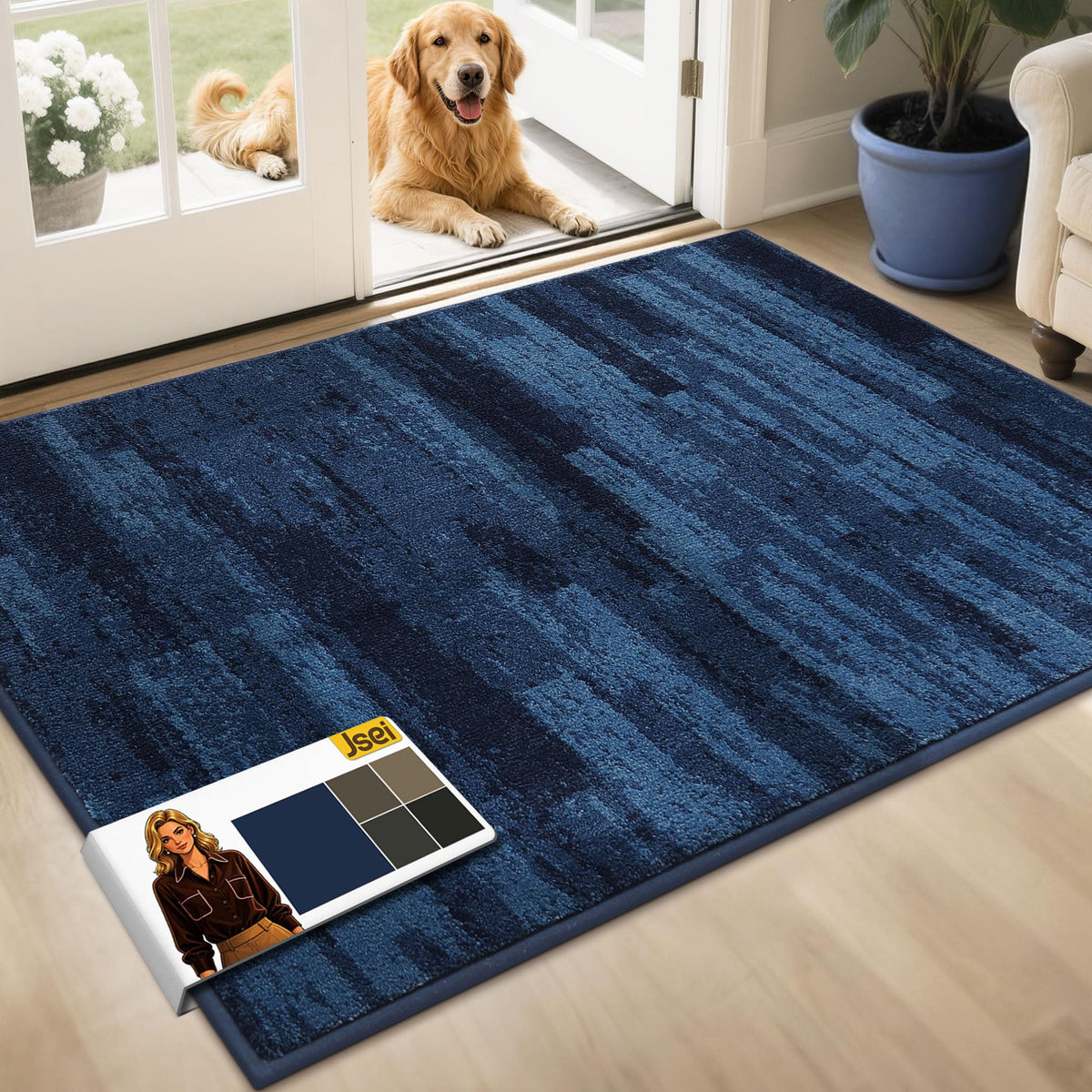 JSEI Dirt Trapper Door Mat 24"x36", Non-Slip Doormat, Blue