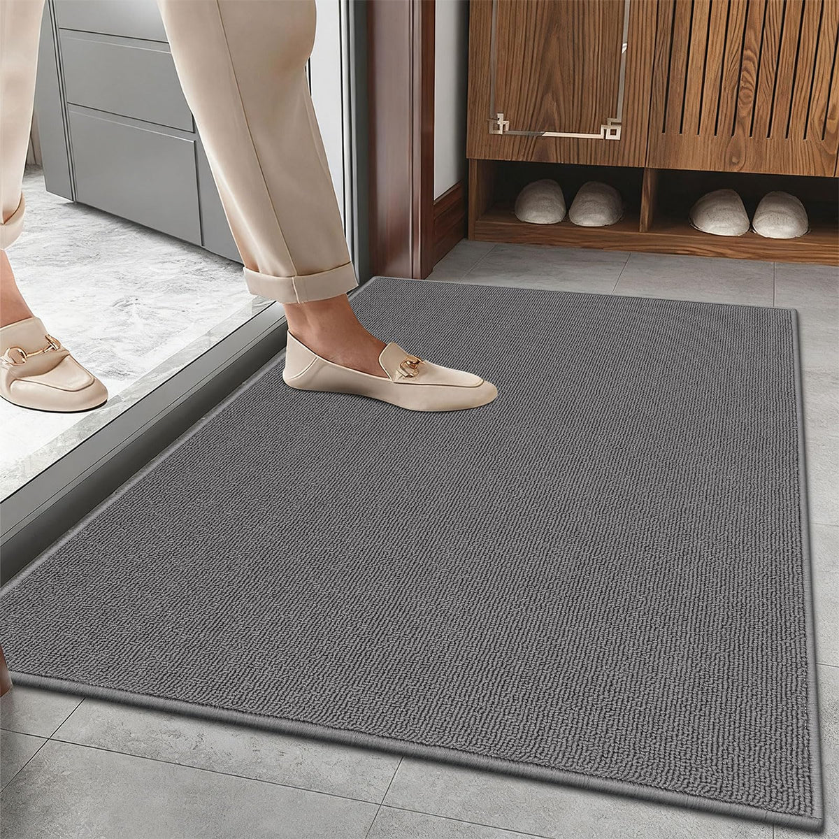 SHACOS Door Mats 20"x32" Indoor Washable Kitchen Entryway Rug Non Slip Absorbent Floor Mat for Home Entrance Garage, Light Gray