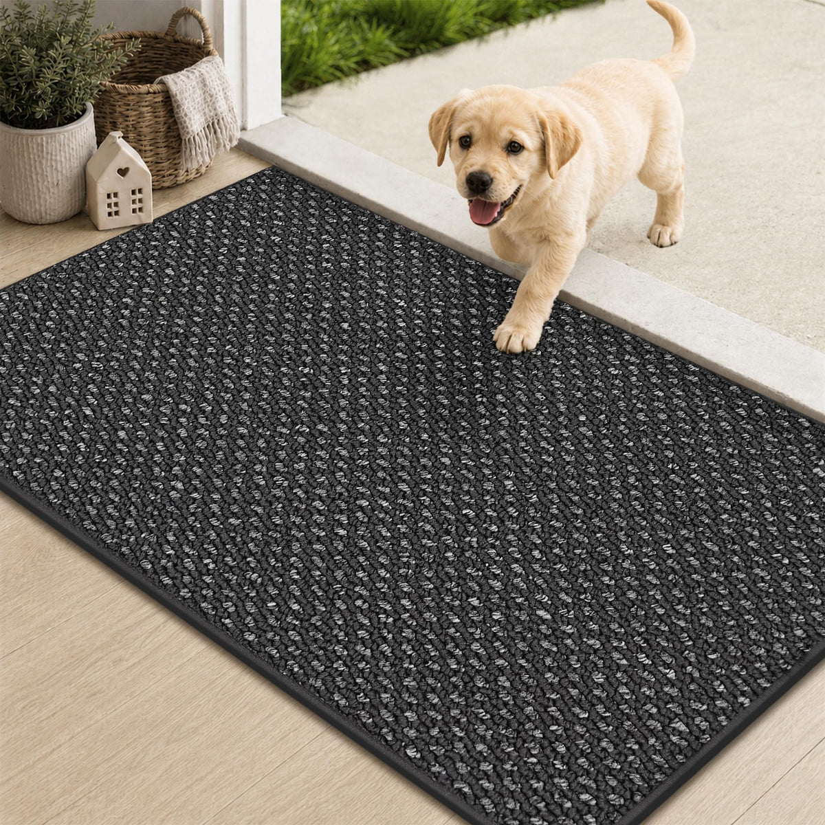 COSY HOMEER Door Mat Non-Slip Entryway Rugs Dirt Trapper, 17"x30", Beige