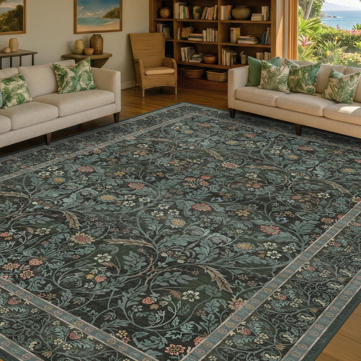 Dark Brown 2x3 Washable Entry Rug, Throw Small Rugs for Entryway Kitchen Bathroom Indoor Door Mat, Farmhouse Floral & Botanical Door Mats, Low Pile Soft Stain Resistant Carpet