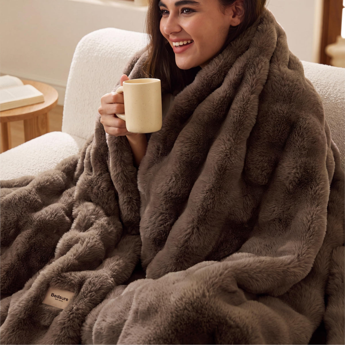 Bedsure Fluffy Bubble Faux Fur Throw Blanket, 50"x60", Tie-dye Taupe
