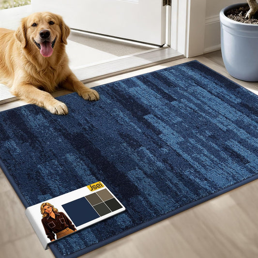 JSEI Dirt Trapper Door Mat 24"x36", Non-Slip Doormat, Blue